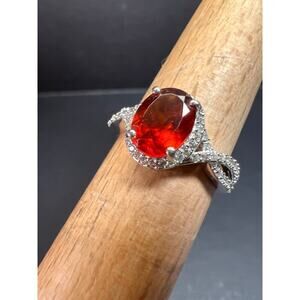 NEW Hessonite garnet and zircon ring in sterling silver size 7